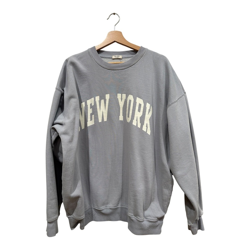 John Galt‎ Brandy Melville New York Oversized Sweatshirt Blue Gray Graphic Crew